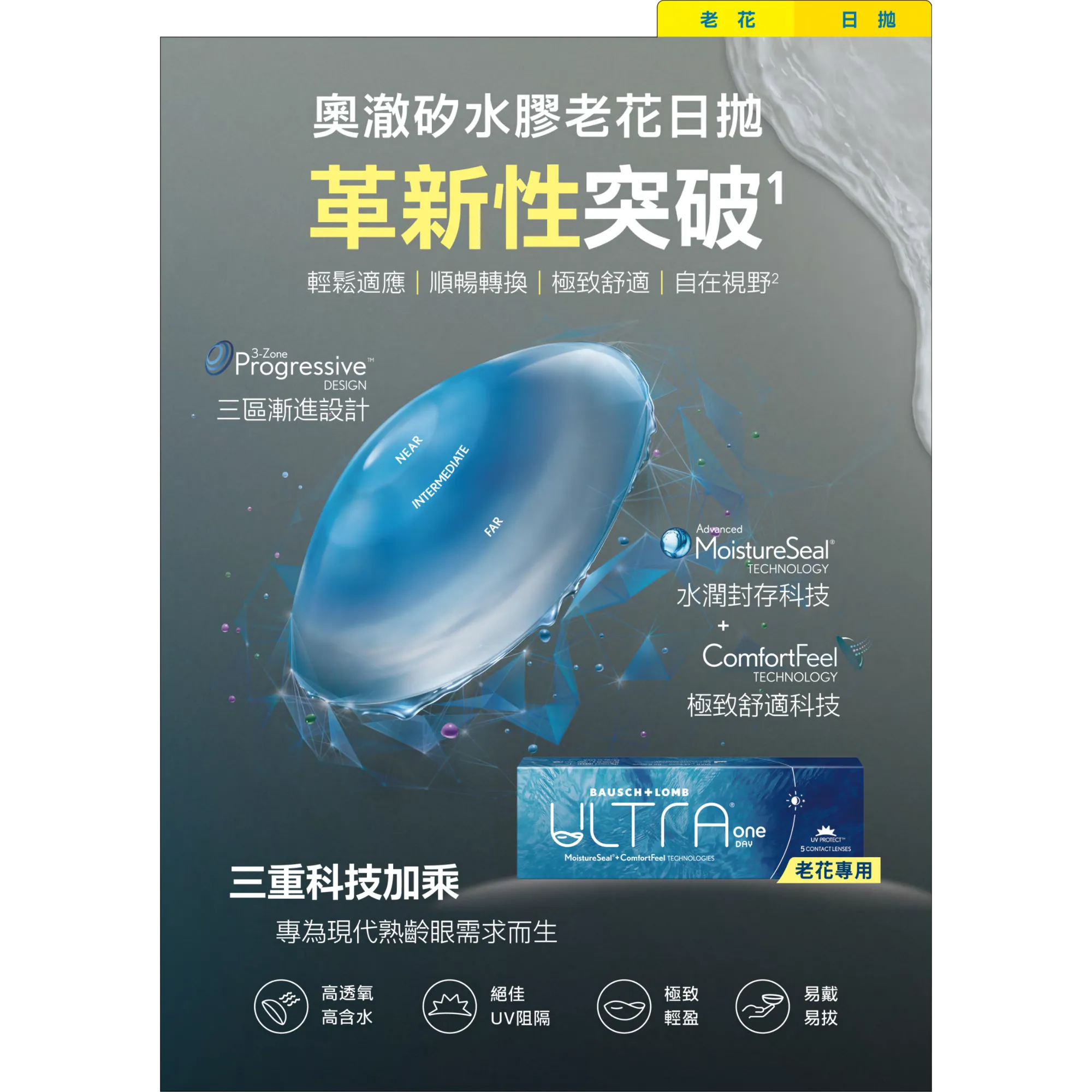 博士倫 奧澈戲水膠老花 日拋