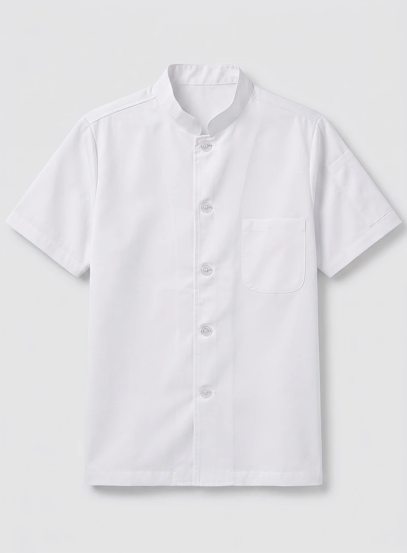 廚師服-單排扣 短袖 薄款-白色