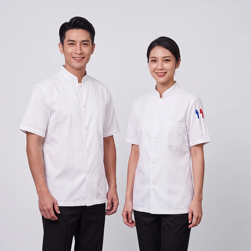 廚師服-單排扣 短袖 薄款-白色