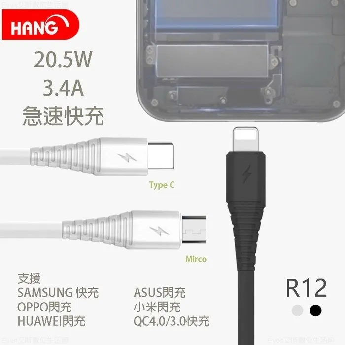 HANG R12 3.4A 飛魚閃充快速數據線