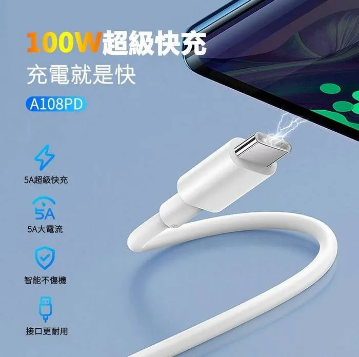 ASPOR  Type-C to Type-C 100W 快充充電線A108