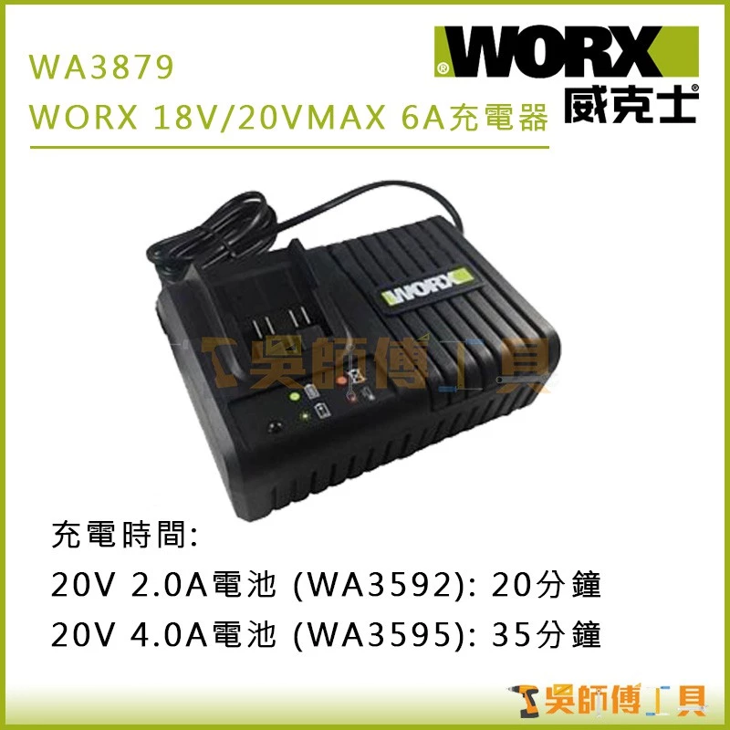 威克士 WORX WA3879 18V/20VMAX 6A快速充電器