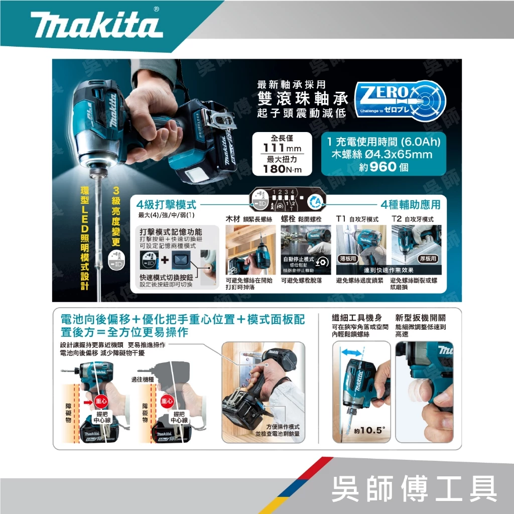 牧田 makita 18V無刷衝擊起子機(牧田藍.綠.黑色)