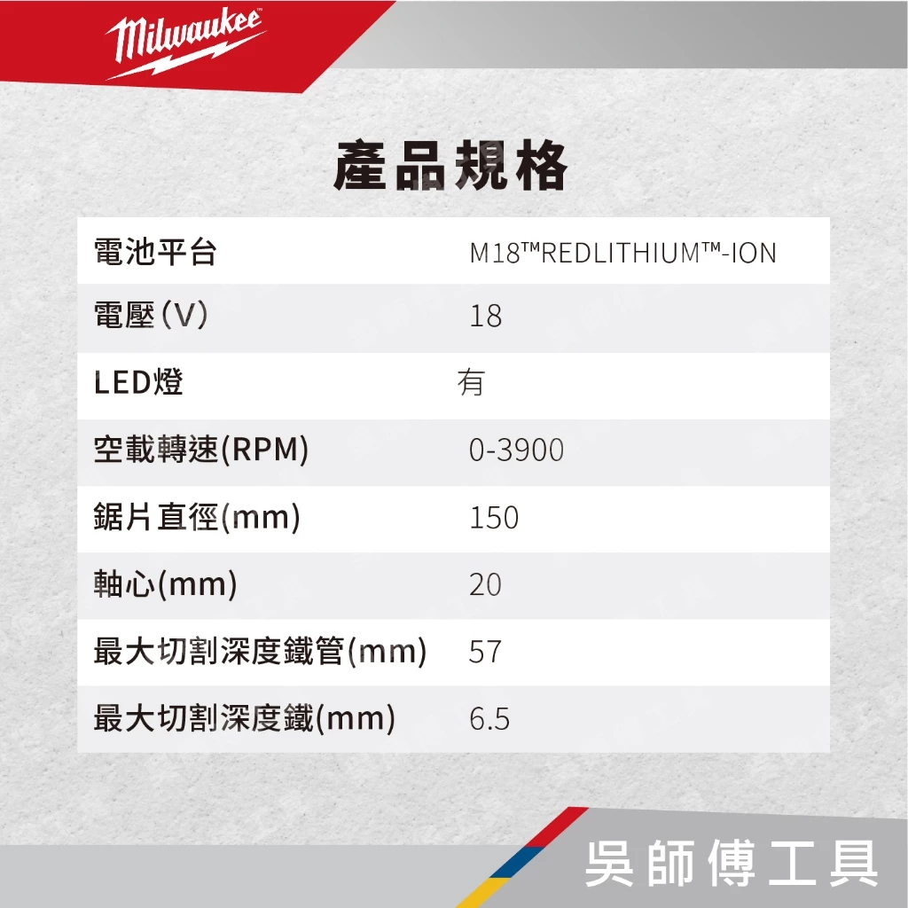 美沃奇 Milwaukee M18 FMCS 18V鋰電無碳刷圓鋸機(附鋸片)(單機)