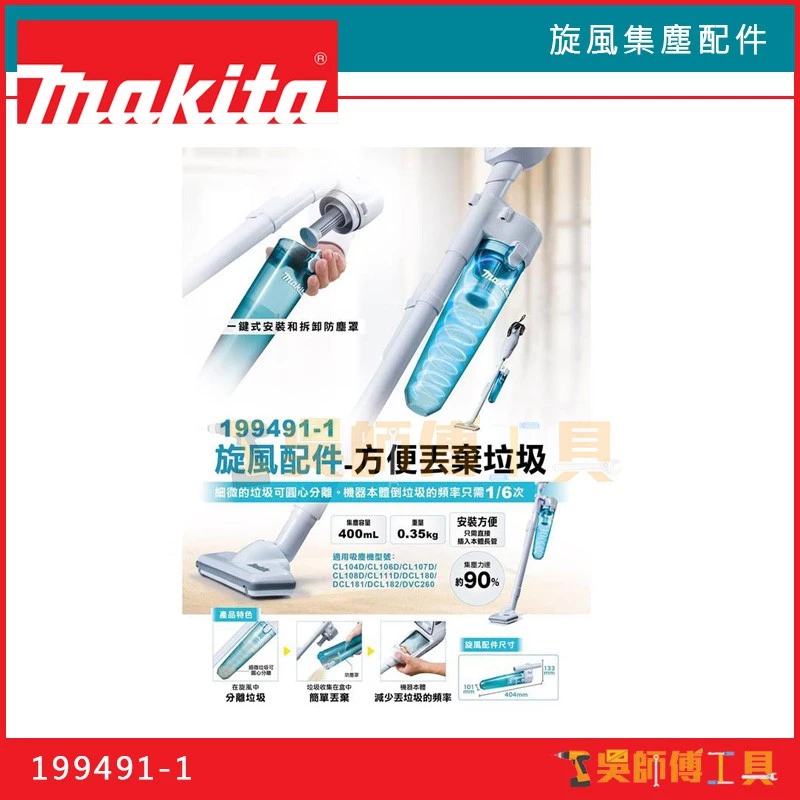 牧田 Makita 199491-1旋風集塵配件(適用DCL180 DCL182 CL107吸塵器)