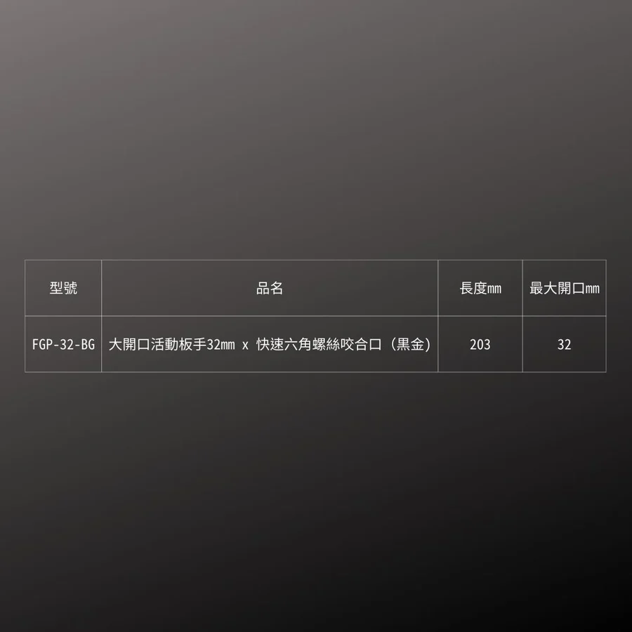 KUROKIN_活動板手大開口+簡易六角板手_32mm 黑金系列