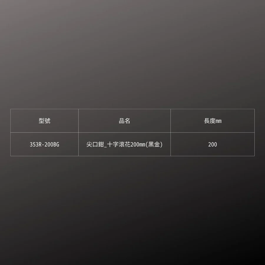 KUROKIN_尖口鉗-十字滾花_200mm 黑金系列