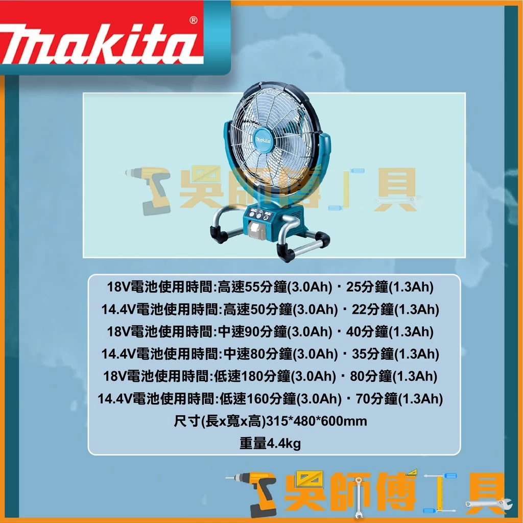 牧田 Makita 14.4~18V鋰電直流兩用強力風扇(主機)(家用/工業級)