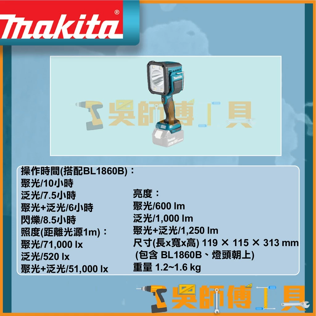 牧田 Makita 18V鋰電LED工作燈 /照明燈/LED燈/探照燈/手電筒