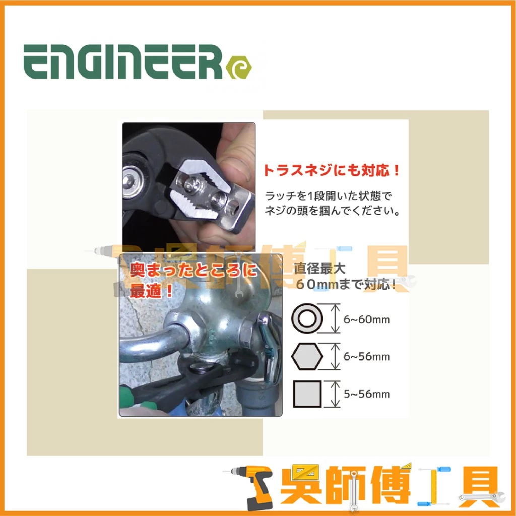 日本原裝 ENGINEER PZ-81水管螺絲鉗/水管鉗/水道鉗/鯉魚鉗/暴龍鉗