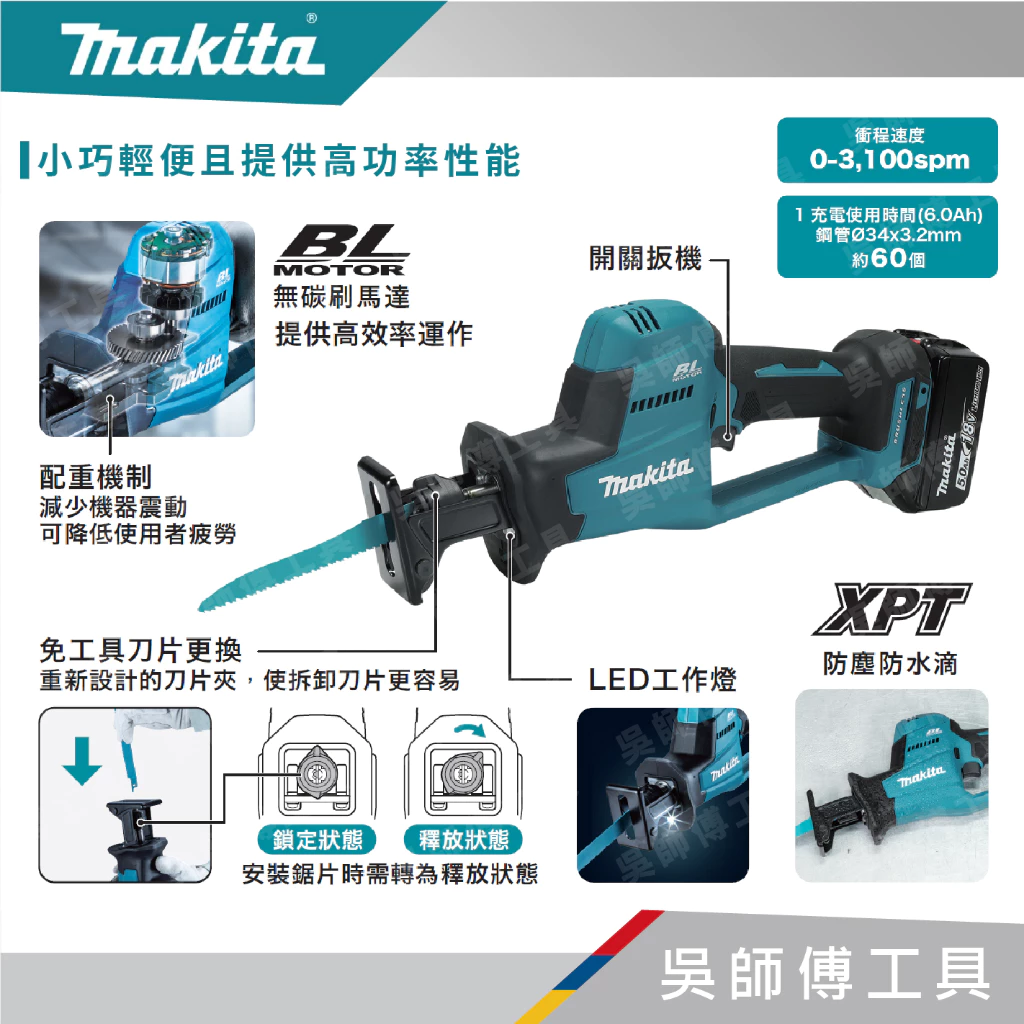 牧田 makita 18V無刷單手軍刀鋸(主機)