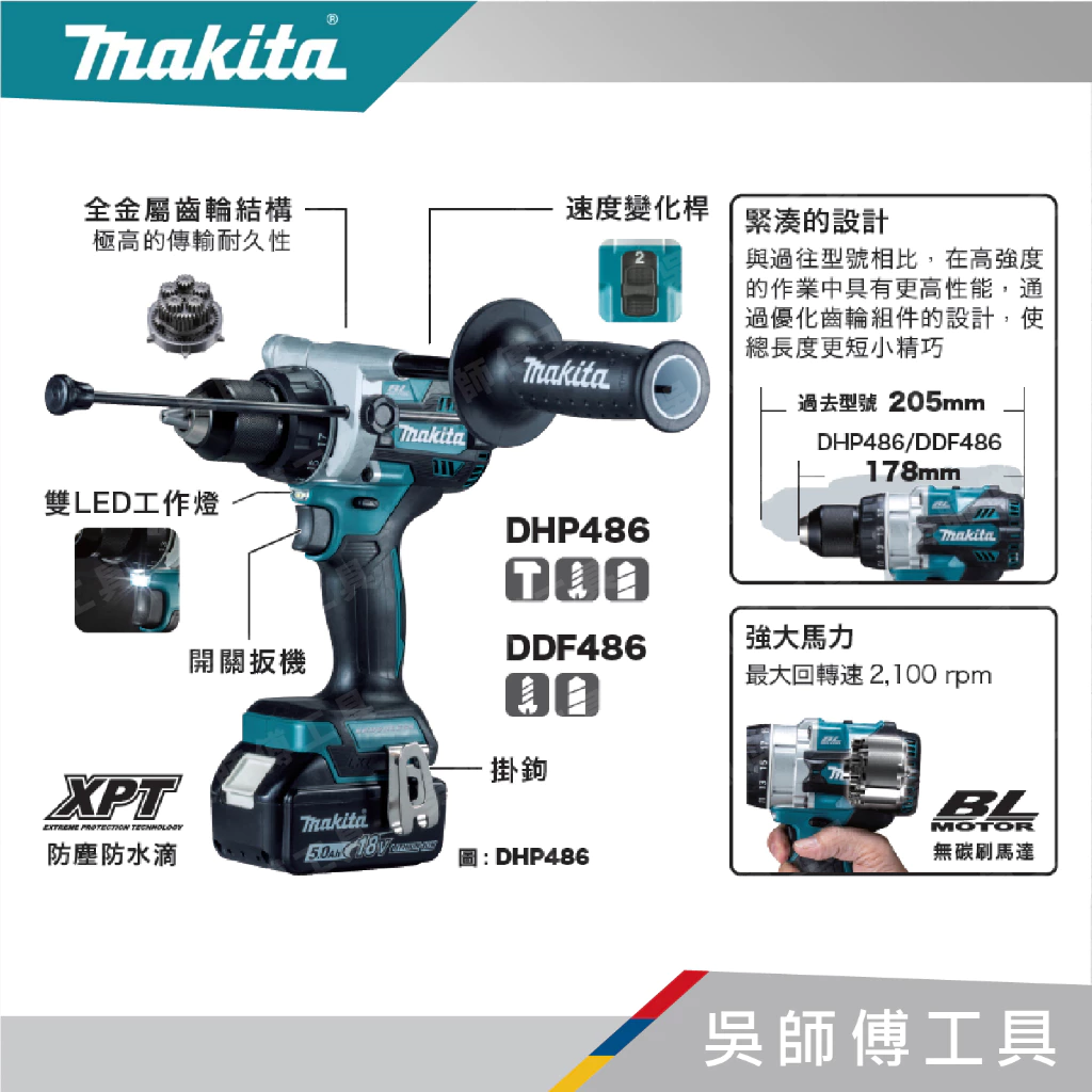 牧田 makita 18V強力型無刷震動夾頭電鑽(主機)