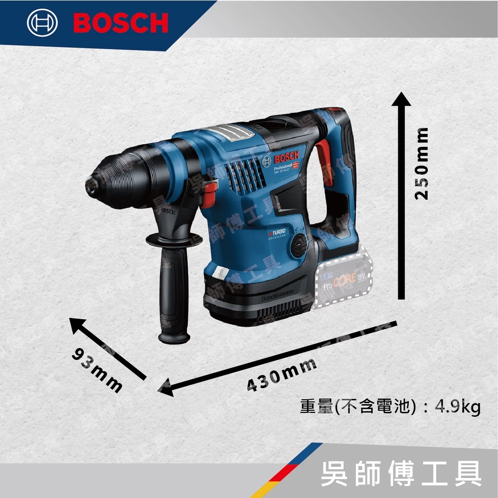 博世 BOSCH GBH 18V-34 CF 18V強力型無刷四溝鎚鑽(單機)