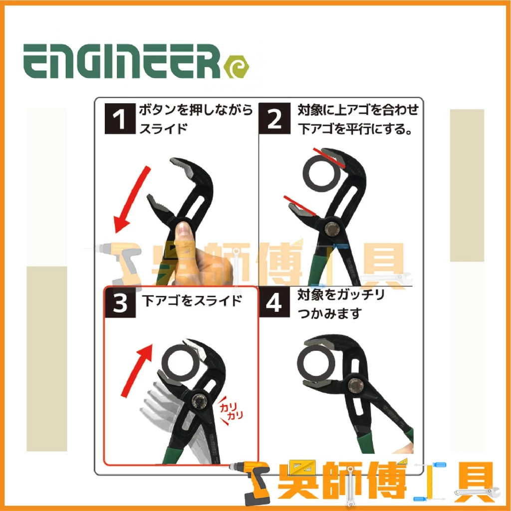 日本原裝 ENGINEER PZ-81水管螺絲鉗/水管鉗/水道鉗/鯉魚鉗/暴龍鉗