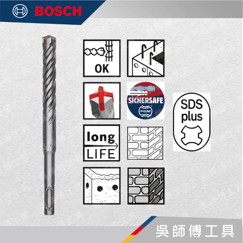 博世BOSCH SDS PLUS-5X 四溝四刃水泥鑽頭(四溝鎚鑽用)
