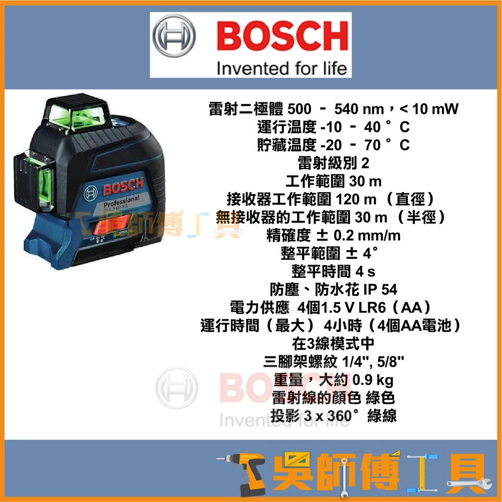 博世BOSCH 新款免運 GLL 3-60 XG 綠光雷射三圍機 磨基儀 12線 雷射水平儀 貼磨機