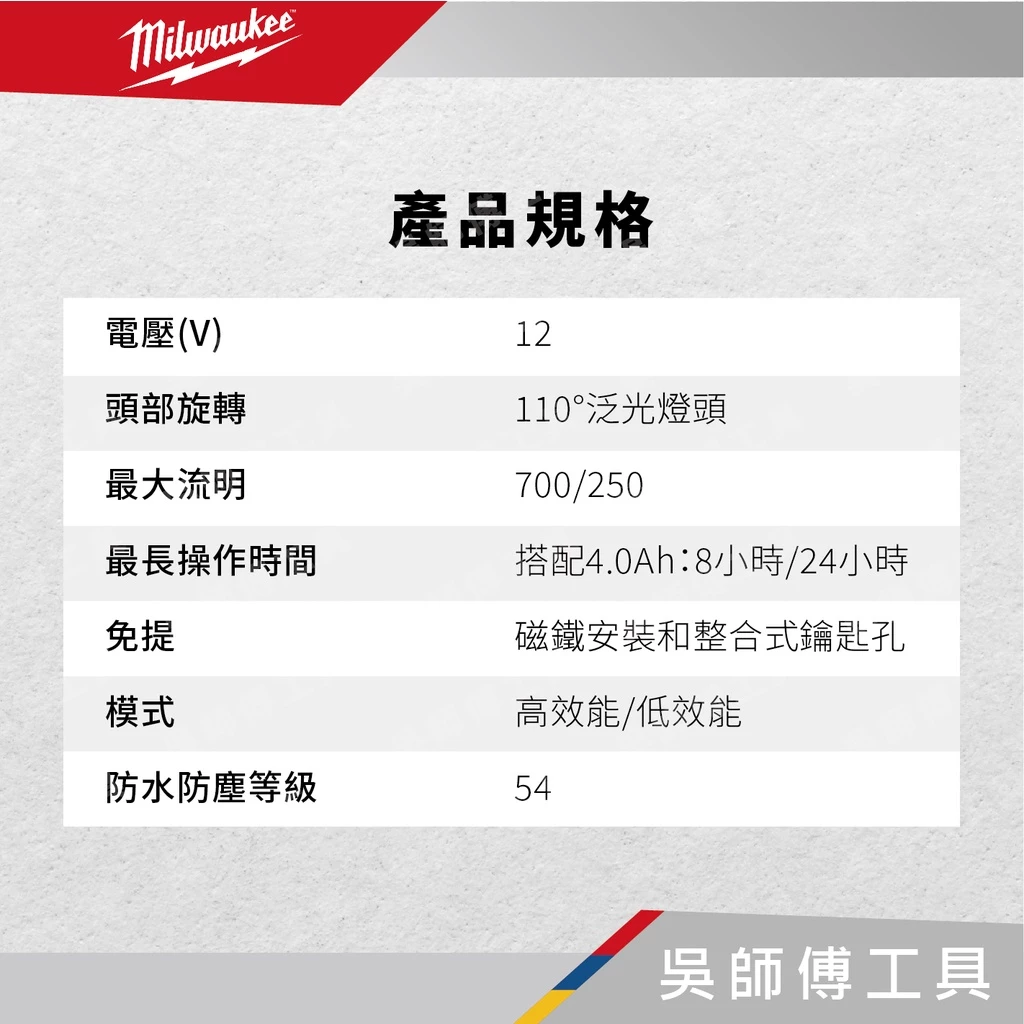 美沃奇 Milwaukee M12 PAL 12V鋰電磁吸區域泛光燈-附USB輸出(單機)