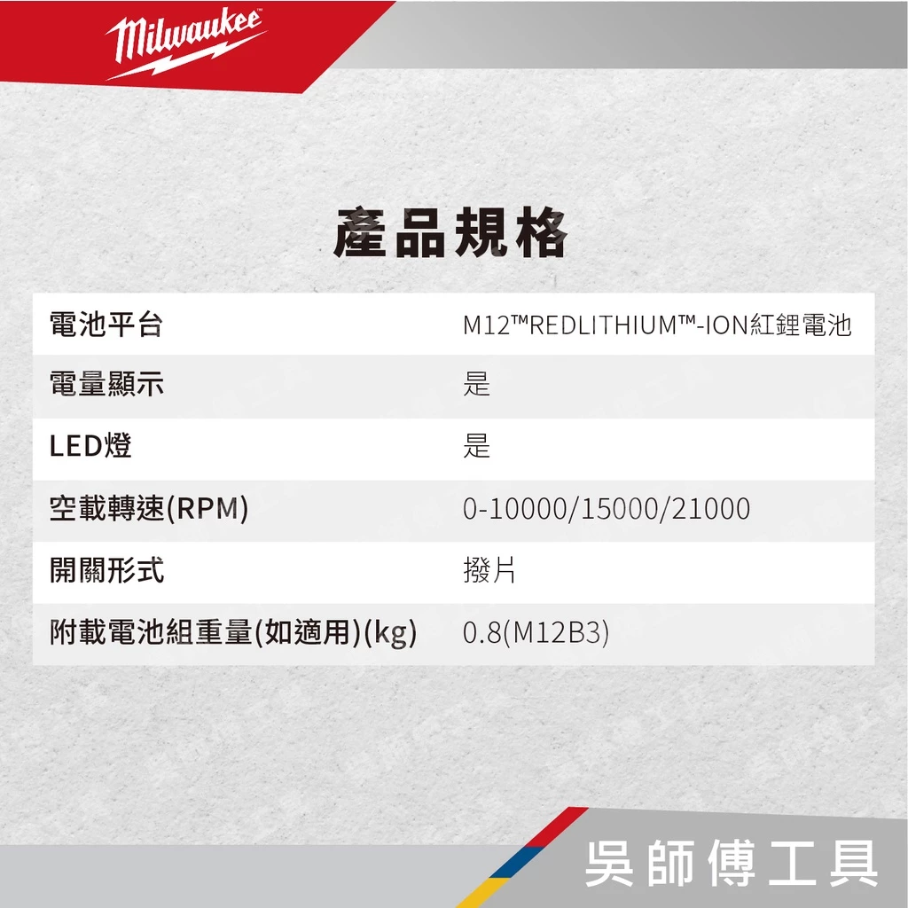 美沃奇 Milwaukee M12 FDGS 12V 6MM8MM 無刷直柄刻磨機(單機)