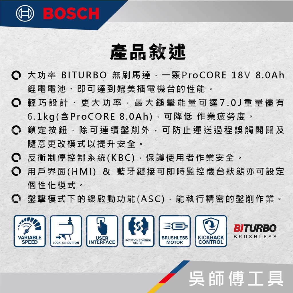 博世 BOSCH GBH 18V-36 C 18V五溝無刷鎚鑽(單機)
