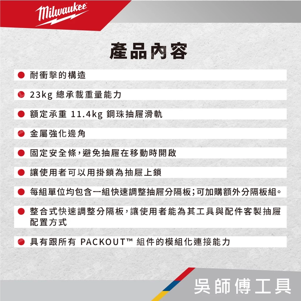 美沃奇 Milwaukee 48-22-8442 配套二抽抽屜收納箱(2抽)