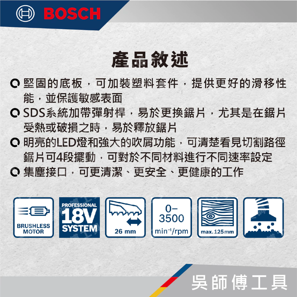 博世 BOSCH GST 185-LI 18V無碳刷線鋸機(單機)(塑膠專用箱)