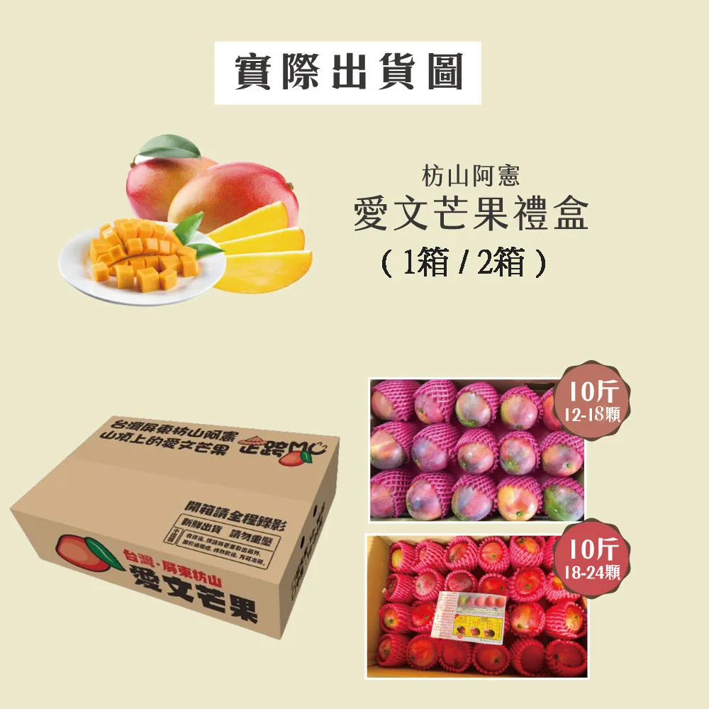 (屏東青農楊忠憲)枋山阿憲愛文芒果禮盒 10斤(6/9以前接單的都已經在排單出貨中了,6/10開始的訂單預計6/21-6/30才會開始陸續出貨喔)