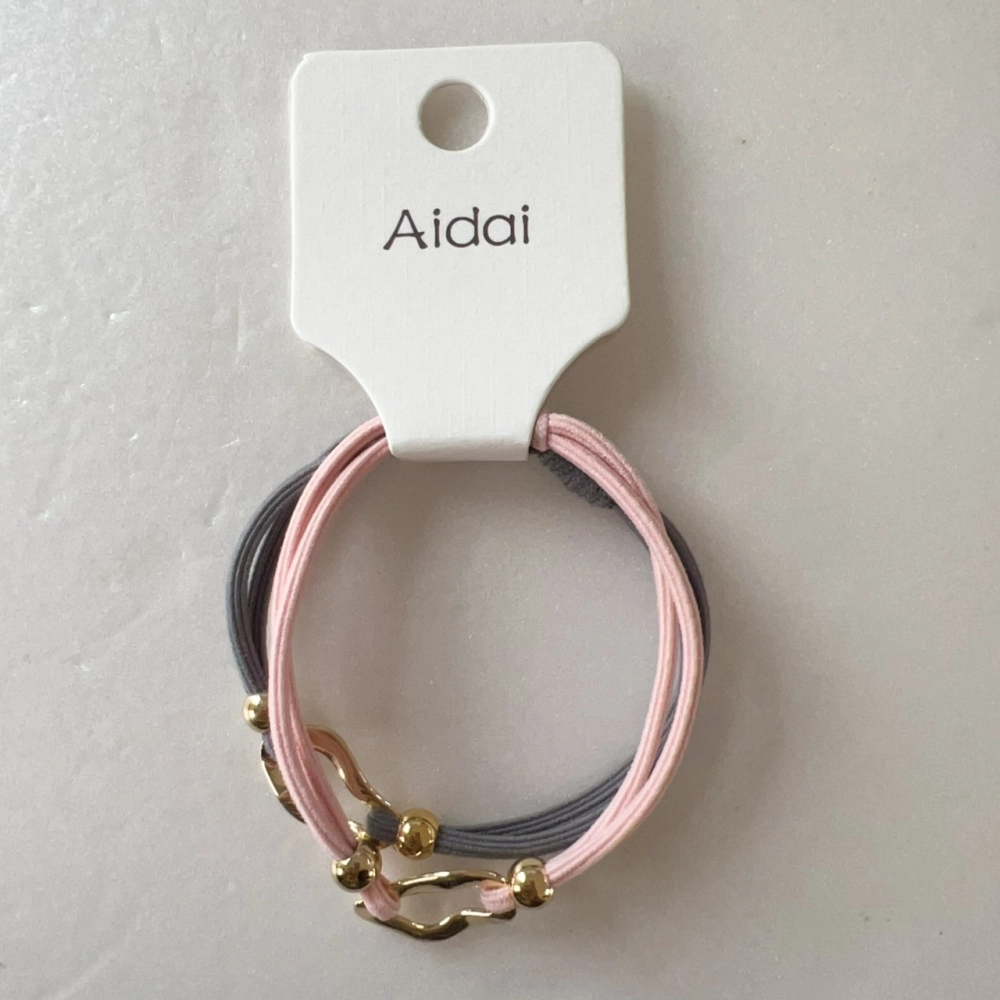 AIdAI雍容簡約髮束2入-金環飾-粉灰