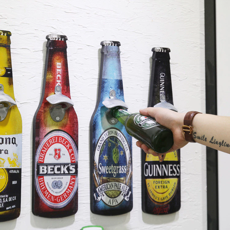 古早味創意開蓋器掛件 木質開瓶器咖啡店壁飾 酒吧餐廳牆面 飲料機配件裝飾掛飾