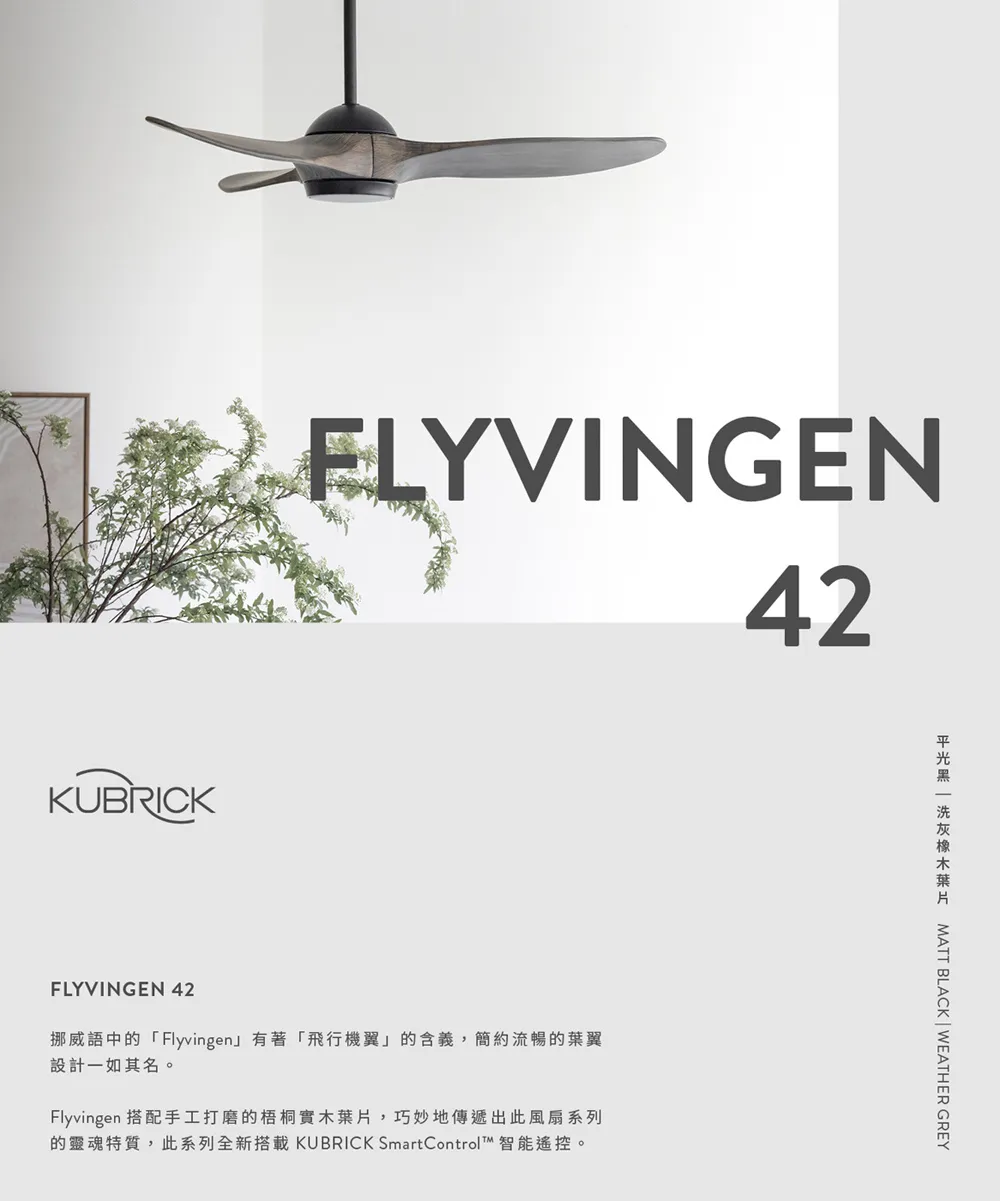 台灣製酷必客 42吋DC吊扇附燈 FLYVINGEN系列 附遙控器 42HSA-L-W平光白 42HSA-L-B平光黑 
