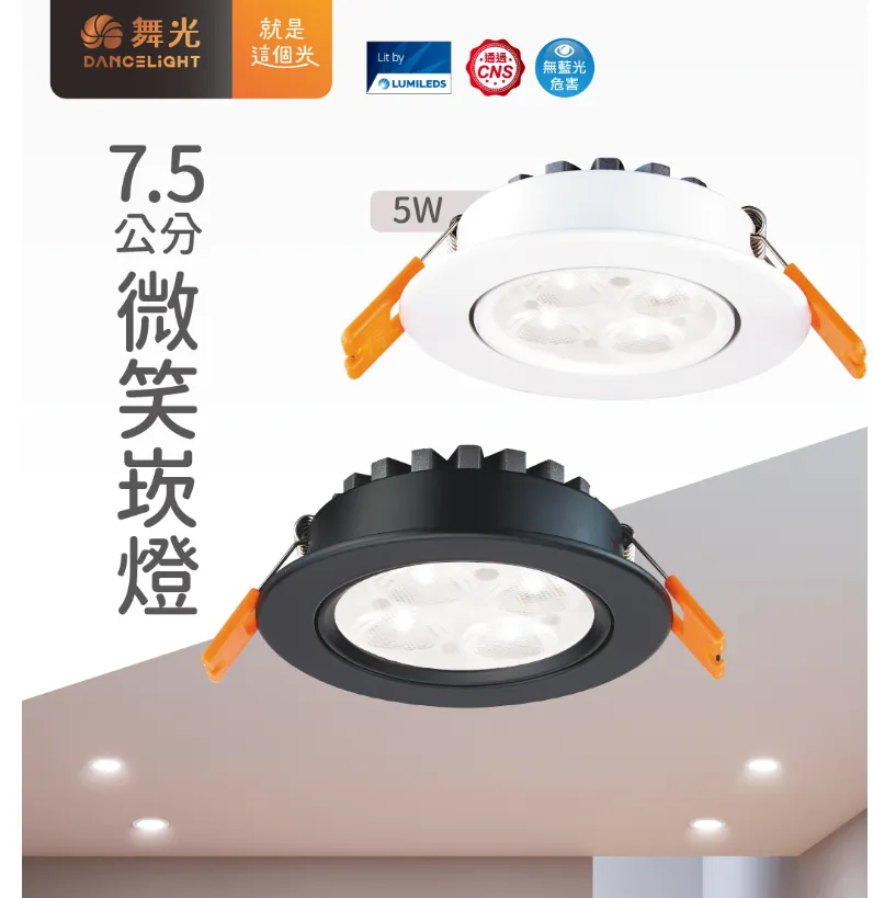 舞光 LED 5W 微笑窄角投射型崁燈 燈體可調角 崁入孔7.5公分 LED-7DOS5 白框/黑框 