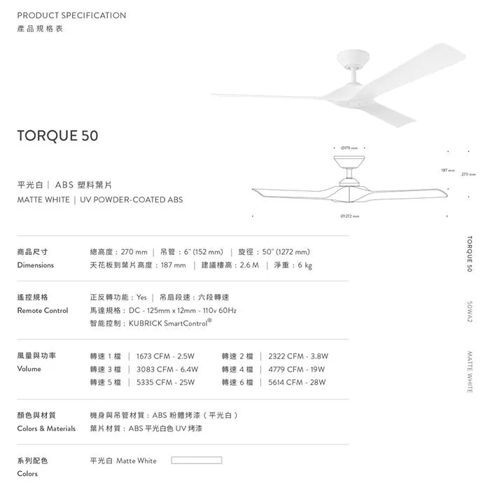 酷必客 DC吊扇 50吋 TORQUE吊扇 可APP智能控制 附遙控器 50WA2