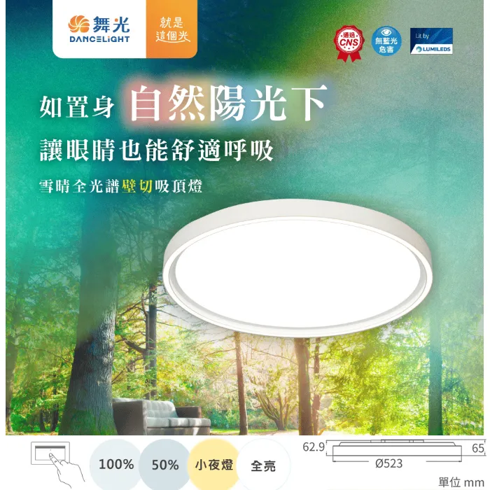 舞光 LED 45W 雪晴全光譜壁切調光吸頂燈 四段壁切調光 無藍光危害 D-CEX45SW