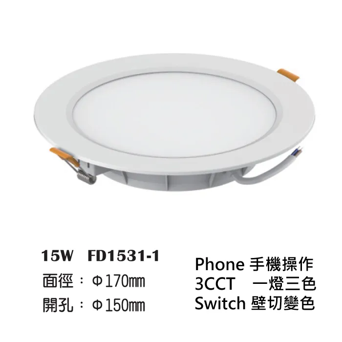 輕智能 崁燈 15公分15W 壁切三色變光+小夜燈  FD1531-1