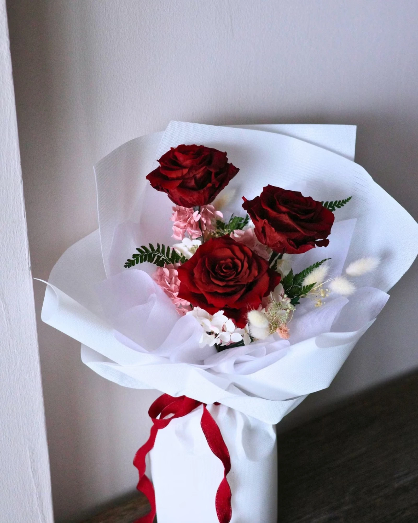 【摯愛宣告】經典紅玫瑰不凋永生花束 (3朵型)