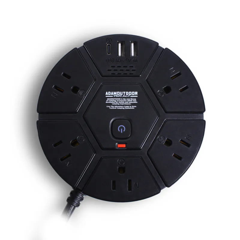 ADAMOUTDOOR｜ 5座USB/PD延長線 1.8M 黑色