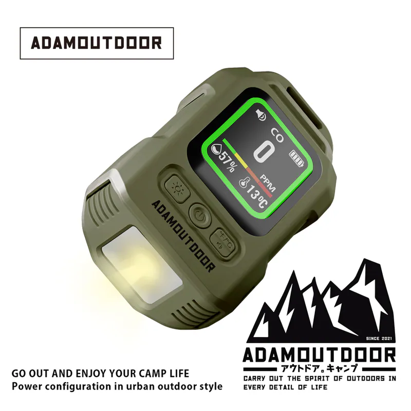 ADAMOUTDOOR｜攜帶式一氧化碳偵測警報器 軍用綠【現貨】