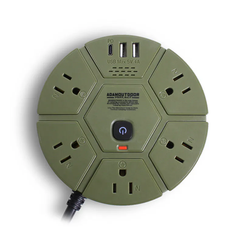 ADAMOUTDOOR｜5座USB/PD延長線 1.8M 軍綠色