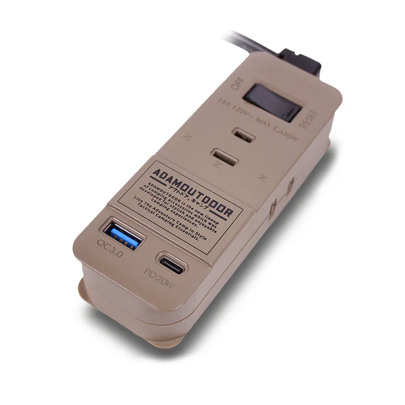 ADAMOUTDOOR｜1.1M ３座擴充PD/QC USB延長線 沙漠色