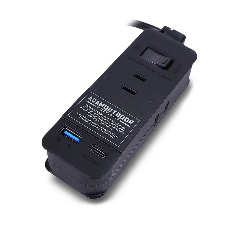 ADAMOUTDOOR｜1.1M ３座擴充PD/QC USB延長線 黑色
