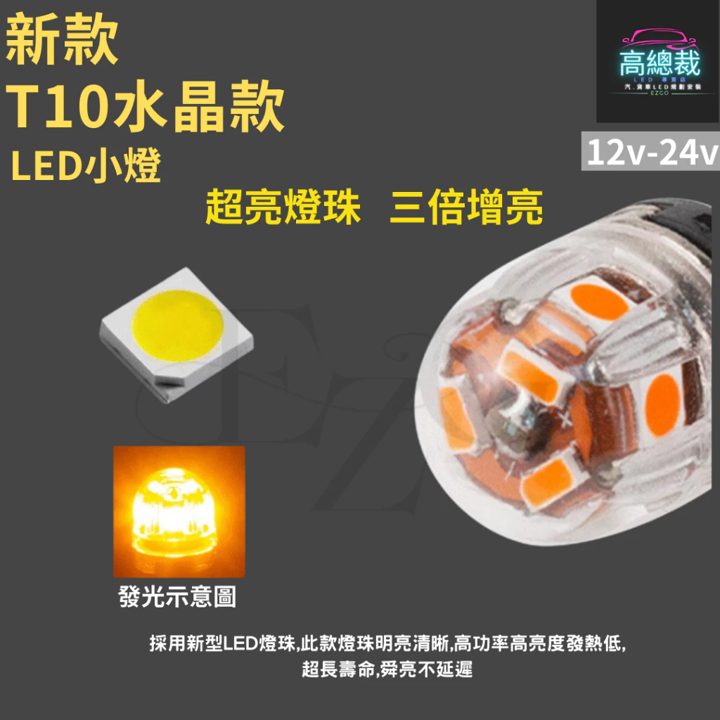 【高總裁LED 】台灣現貨 T10水晶款 9顆LED 小燈 12V24V 尼亞用 歐規車 方向燈 車門燈 閱讀燈 腳底