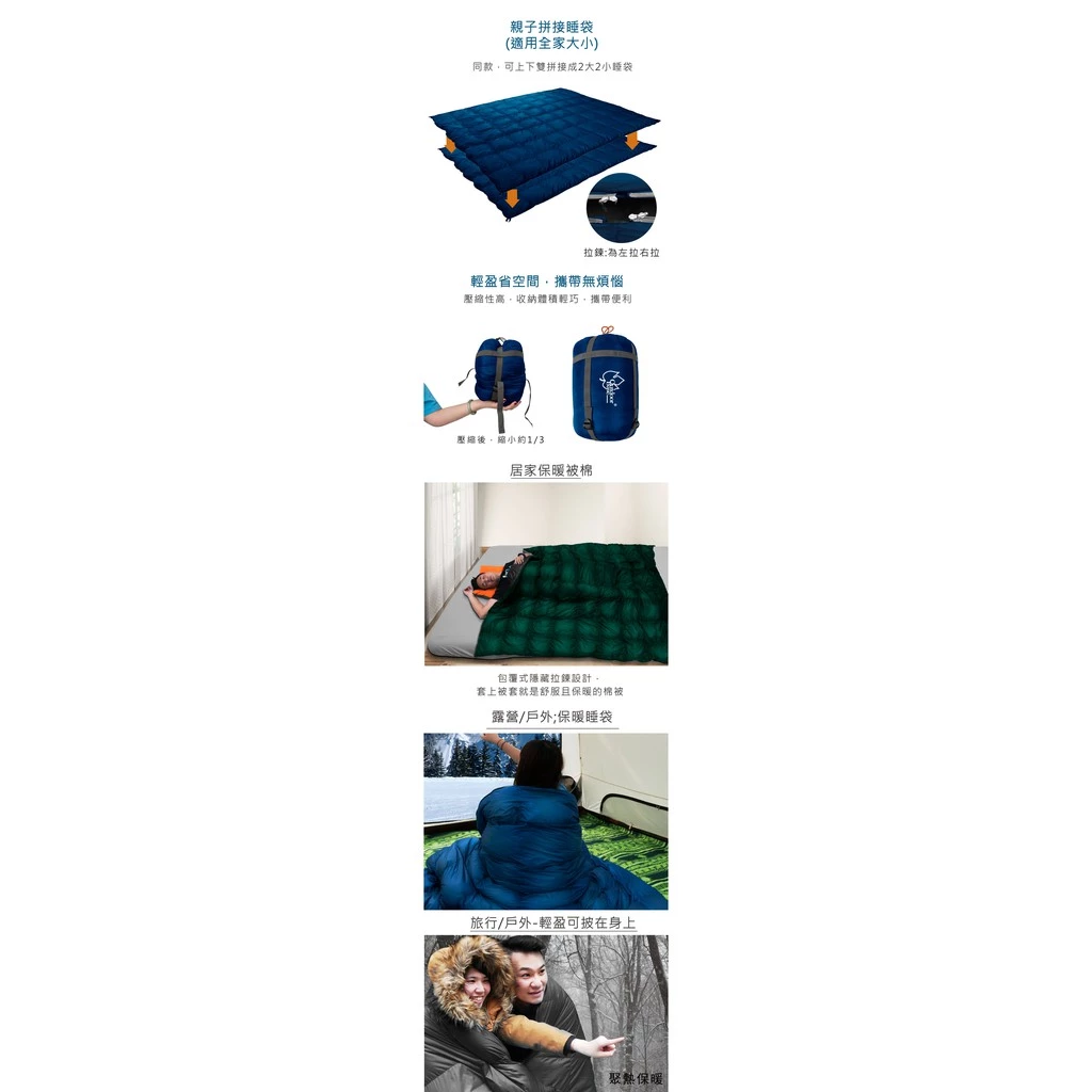 【綠色工場】DownLike兩用頂級棉被睡袋 1300g ∣登山級格紋抗撕裂表布∣日本纖維技術∣