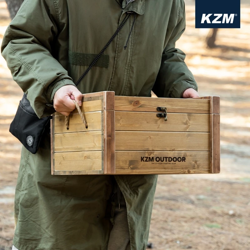 【綠色工場】KAZMI KZM 手作原木收納箱 韓國製 實木收納箱 收納盒 露營收納盒 置物箱 野餐盒 實木箱