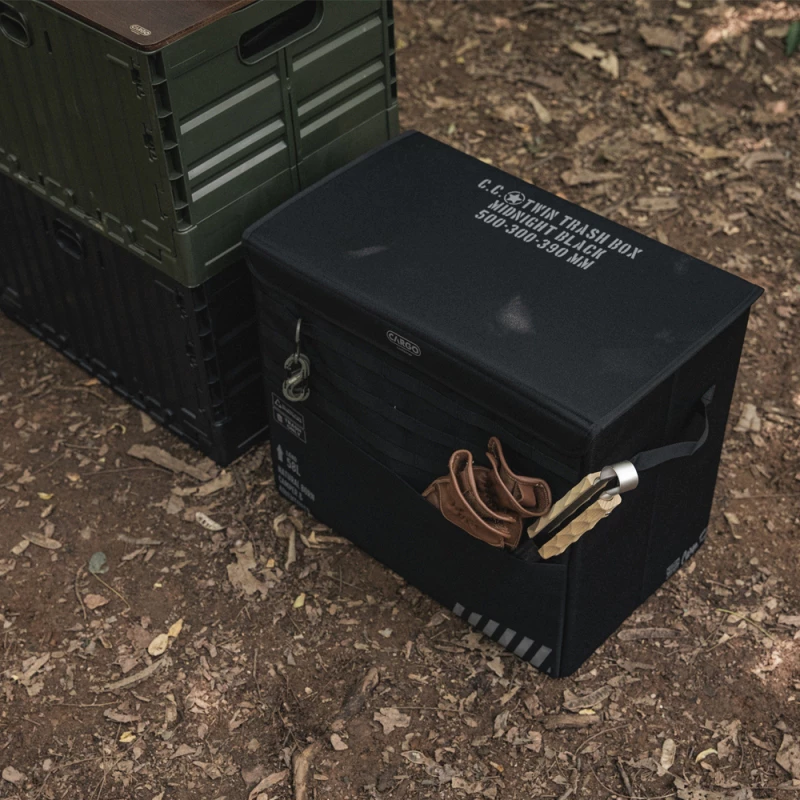 【綠色工場】CARGO 工業風磁吸式掀蓋垃圾桶 露營收納盒 收納箱 置物箱 置物盒 可攜式垃圾桶 附收納袋 軍綠/沙/黑