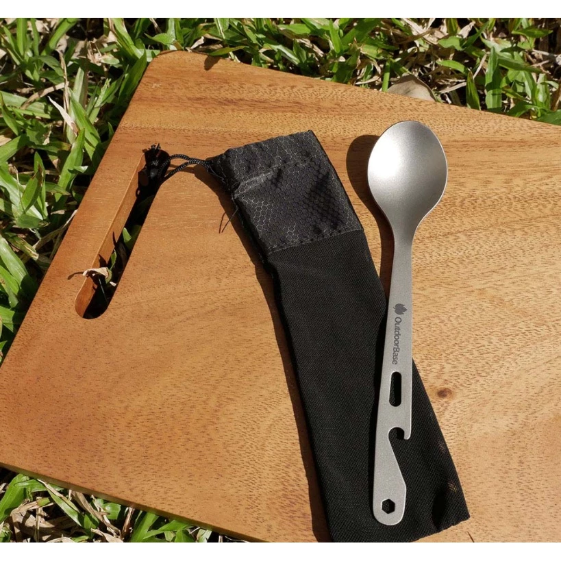 【綠色工場】Outdoorbase 野夫炊煙 純鈦多功能餐具 三合一叉匙 摺疊湯匙 摺疊餐具 鈦金屬 露營餐具 野營登山