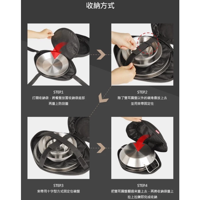 KAZMI KZM 304不鏽鋼碗盤組18P【綠色工場】 含收納袋 (K20T3K002) 餐具組 露營碗盤 不鏽鋼碗盤