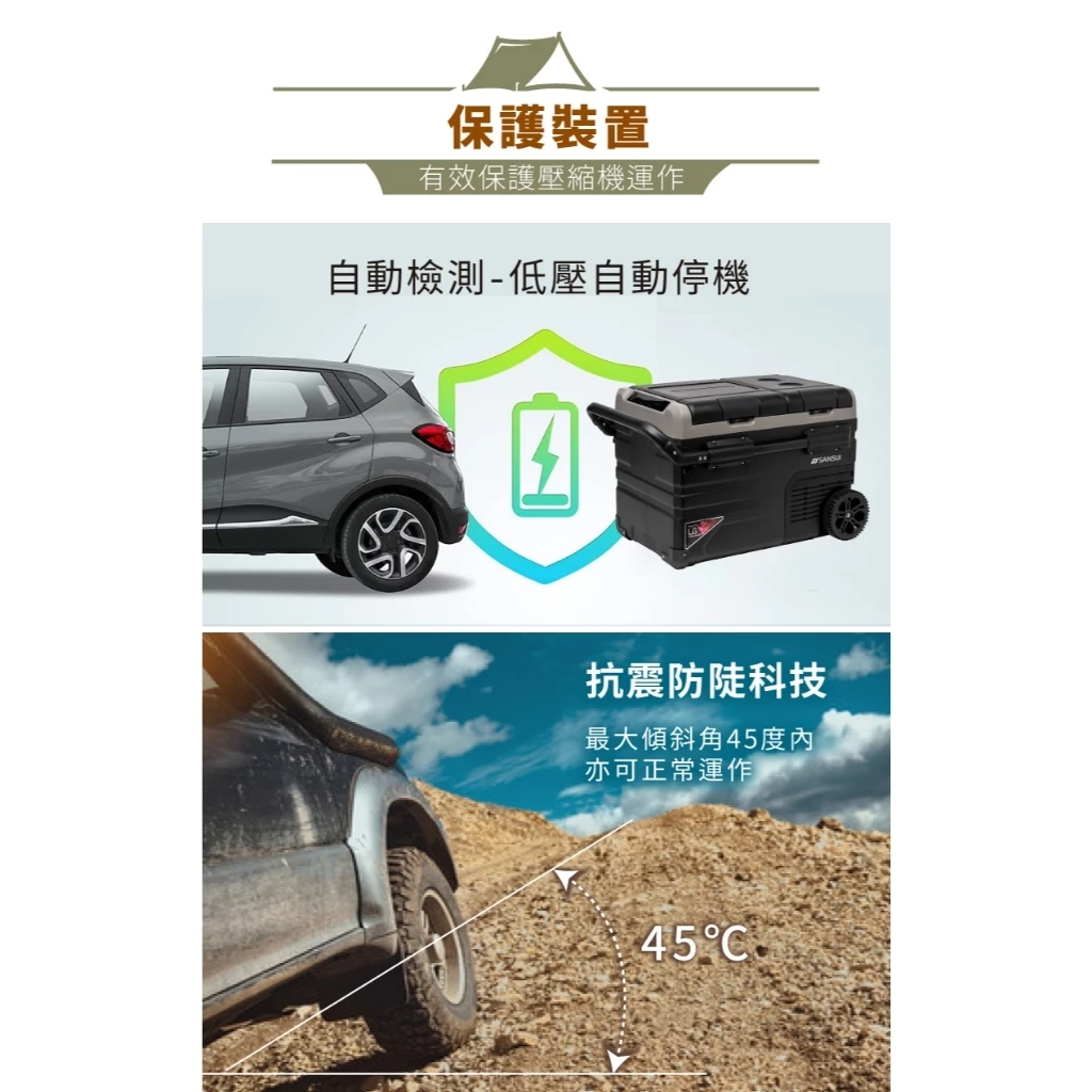 山水 APP控溫行動冰箱45公升【綠色工場】SL-G45N LG壓縮機 (移動冰箱/拉桿冰箱/車用冰箱/露營冰箱)