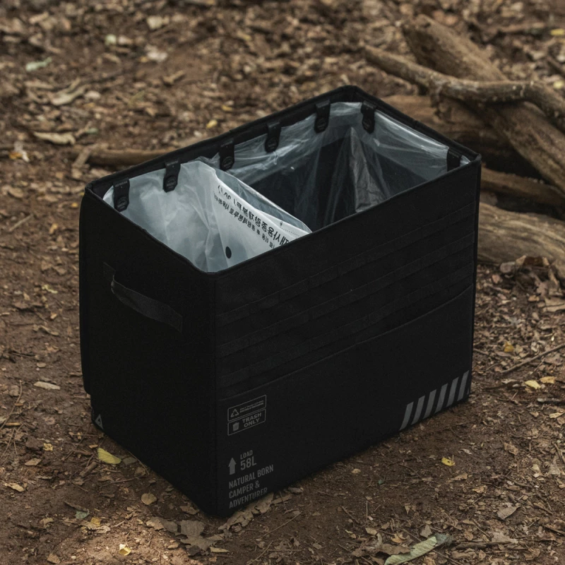 【綠色工場】CARGO 工業風磁吸式掀蓋垃圾桶 露營收納盒 收納箱 置物箱 置物盒 可攜式垃圾桶 附收納袋 軍綠/沙/黑