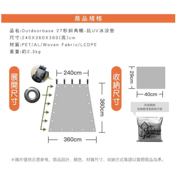 OutdoorBase 抗UV冰涼墊【綠色工場】隔熱墊 防曬墊 多層防曬隔熱 (抗UV/IR)墊 內附收納袋-21652