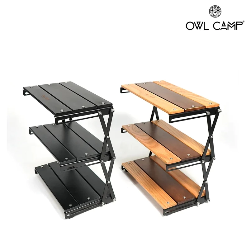 Owl Camp 桌面三層折疊置物架 DSR【綠色工場】置物架 實木層架 三層架 迷你層架 堆疊 附收納袋