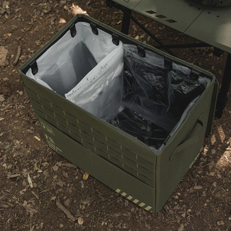 【綠色工場】CARGO 工業風磁吸式掀蓋垃圾桶 露營收納盒 收納箱 置物箱 置物盒 可攜式垃圾桶 附收納袋 軍綠/沙/黑